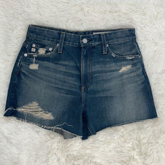 AG Denim Shorts High-Rise Distressed Wedgie Cutoffs - Picture 1 of 12